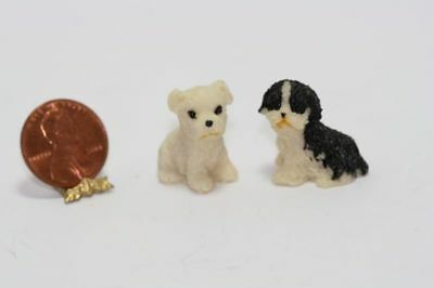 Dollhouse Miniature 1:12 Scale White & Black And White Dogs Or Puppies (set 1)